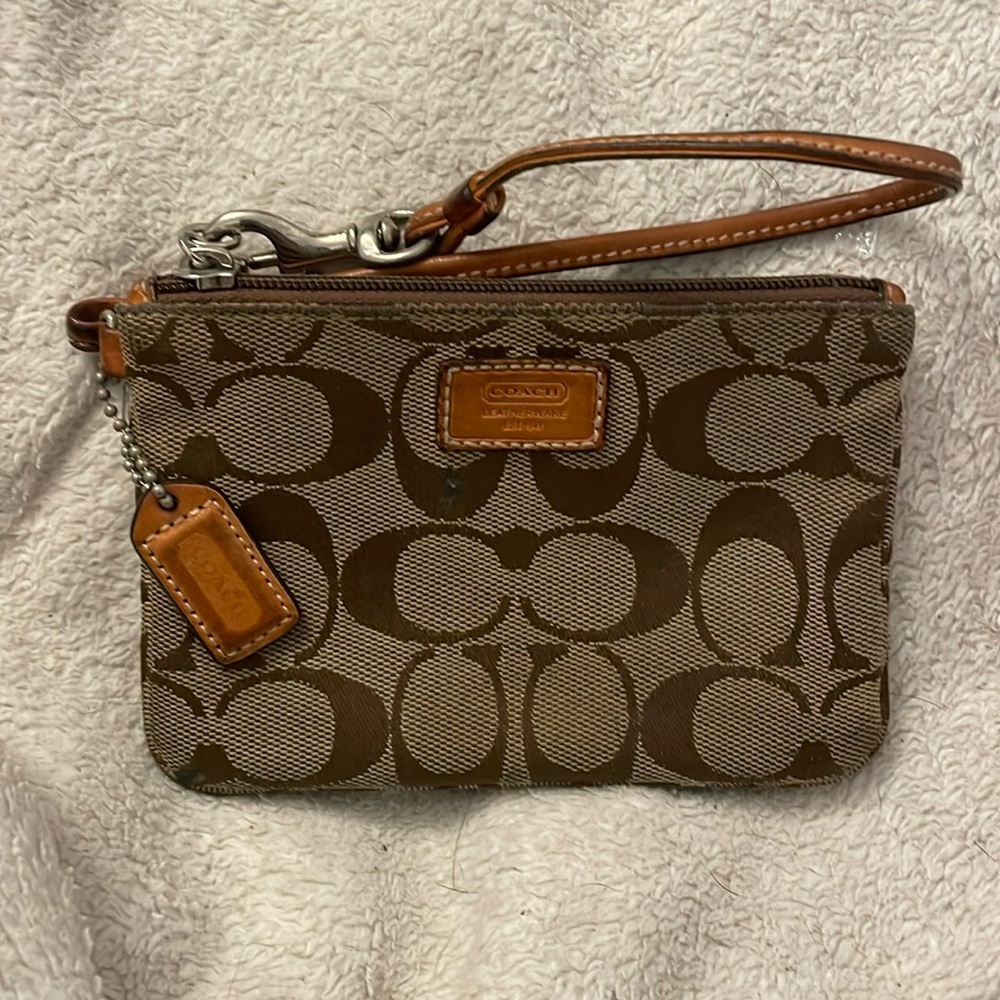 Coach Brown and Tan small wristlet. Canvas and Leather.
